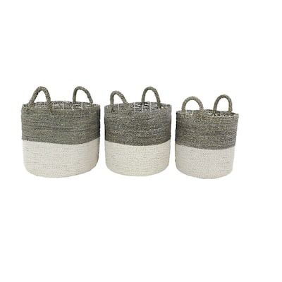 Seagrass Handmade Two Toned Storage Basket with Handles - Set of 3 White - Roche River Decor