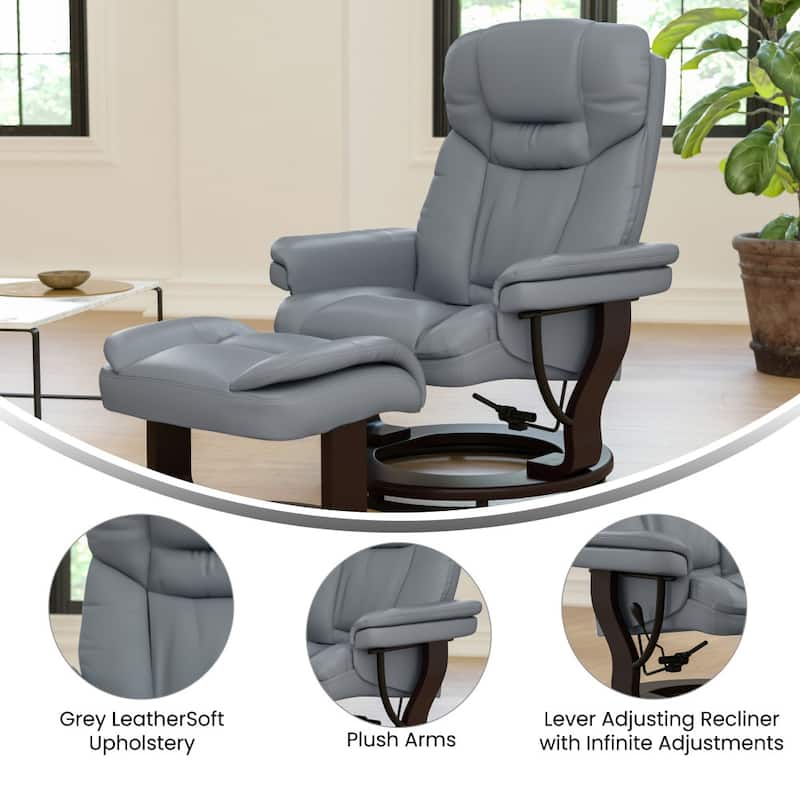 Contemporary Multi-Position Recliner and Curved Ottoman with Swivel Base