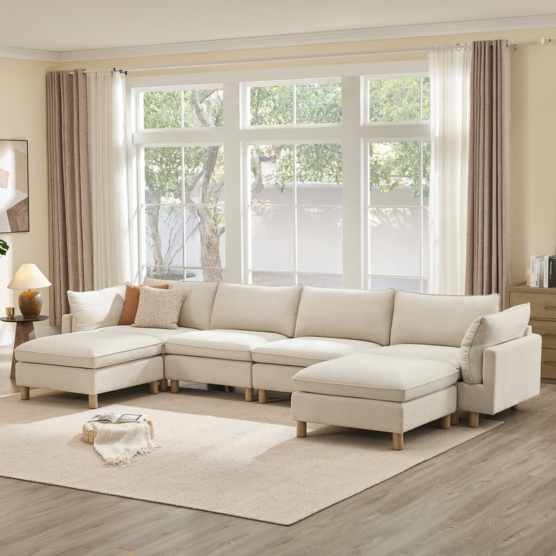 Spruce & Spring Modular Cloud Couch Sofa with Wood Legs for Living Room