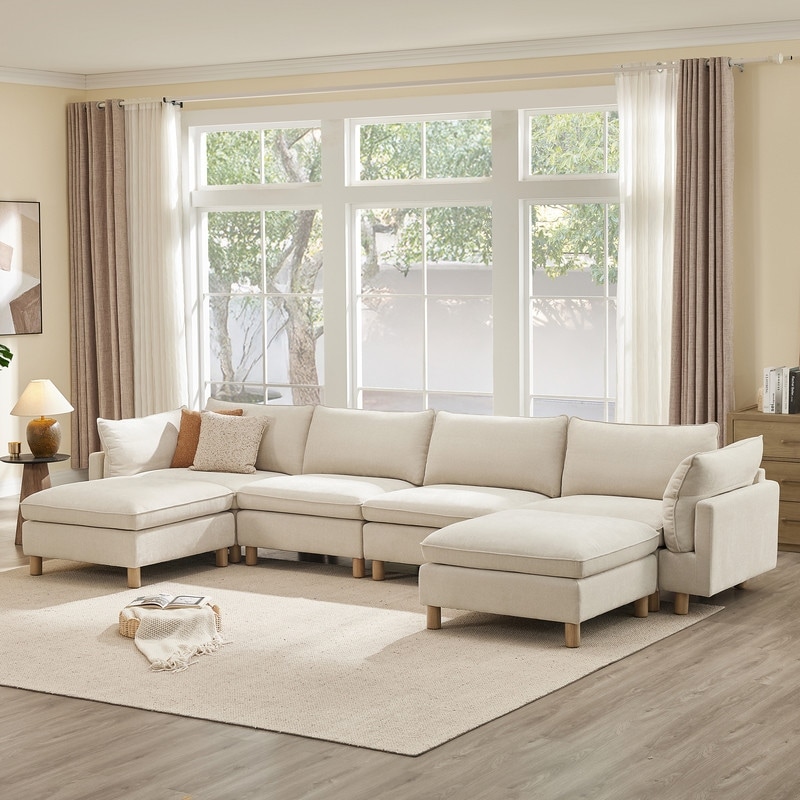 Spruce & Spring Modular Cloud Couch Sofa with Wood Legs for Living Room