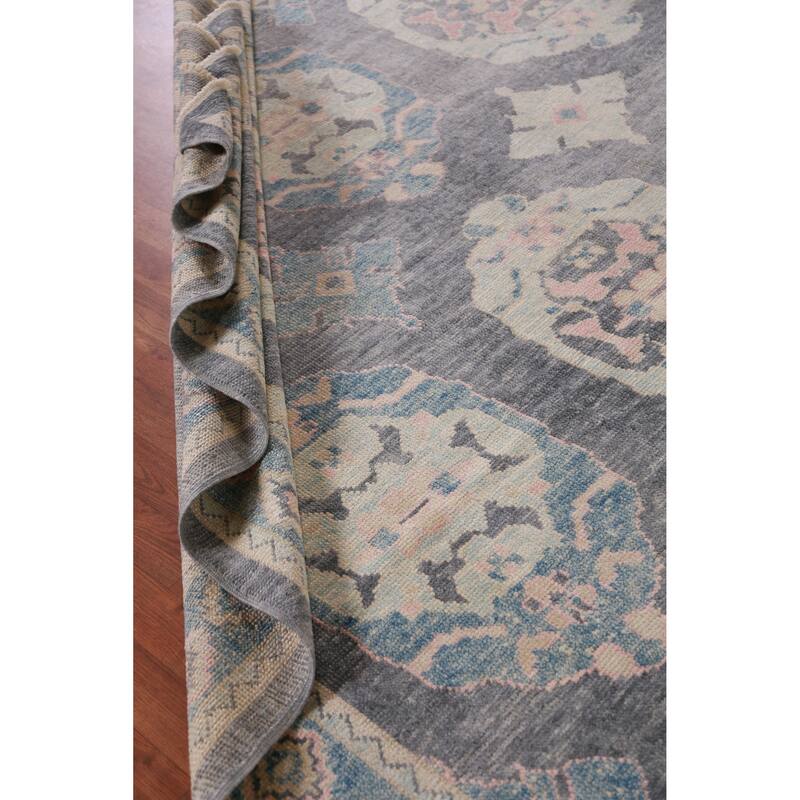 Hand Knotted Oriental 100% Wool Carpet Transitional Geometric Greys & Charcoal Oushak Area Rug - 11' 1'' X 8' 2''