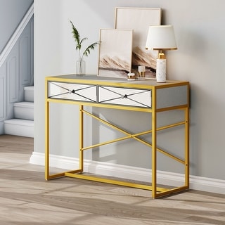 Moasis Modern Wooden and Mirrored Console Table with 2 Mirrored Drawers ...
