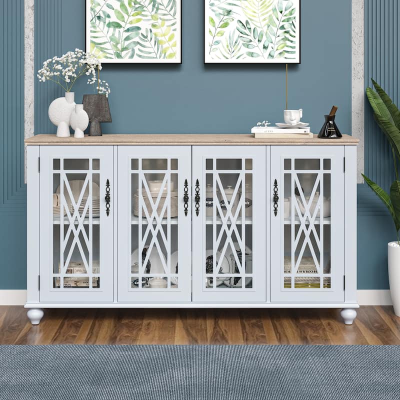 63" Vintage Style Wood Kitchen Accent Buffet Sideboard Cabinet - 63" in Width - Grayish-white