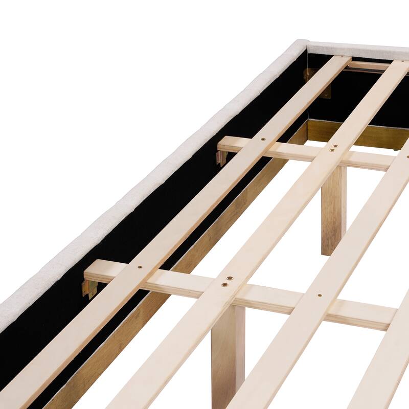Upholstered Bed Frame Linen Fabric Platform Bed with 46''H Thick Headboard/Solid Wood Base/No Box Spring Needed/Noise Free/Beige