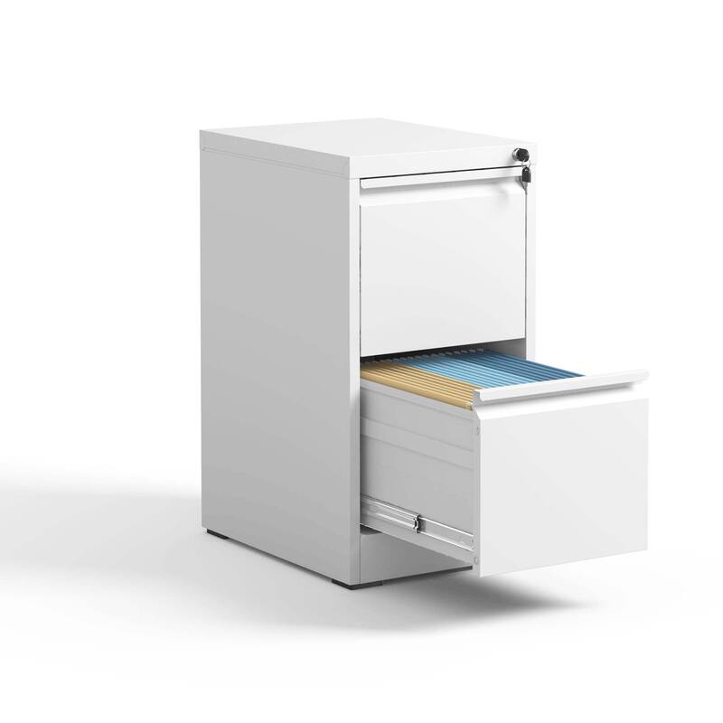 Modern Filing Cabinet, Vertical Filing Cabinet with Full-extension Drawers and Locks, for Home Offices, White - White