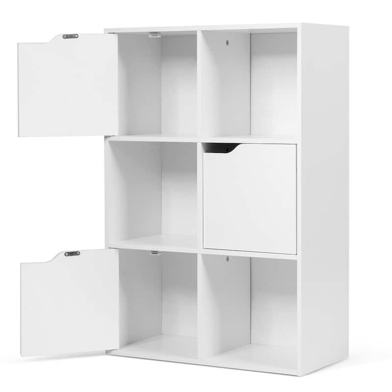 Modern 6 Cube Storage Unit with Open and Hidden Storage Spaces - 24" x 11.5" x 35.5"