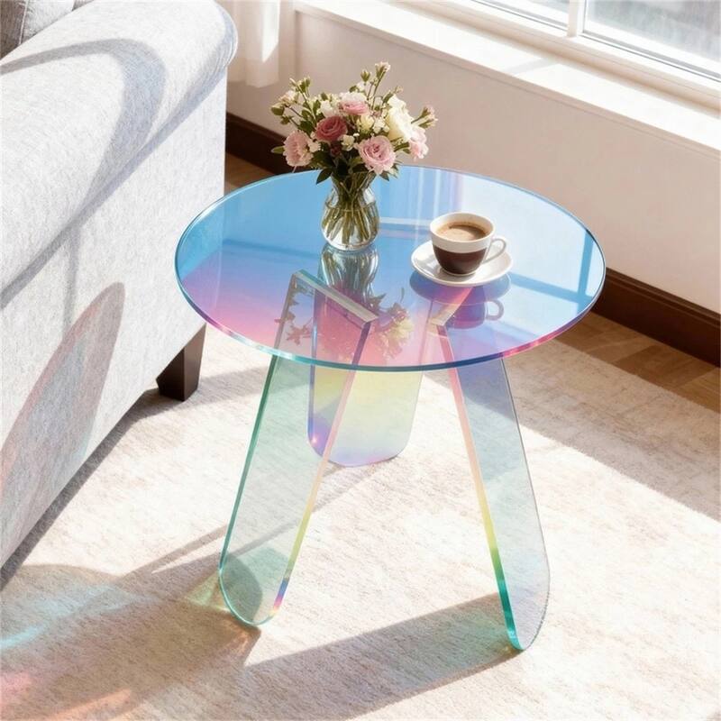 Rainbow Acrylic End Table 17.5" Glowing Side Table with PVC Cover - 18"x17.5"