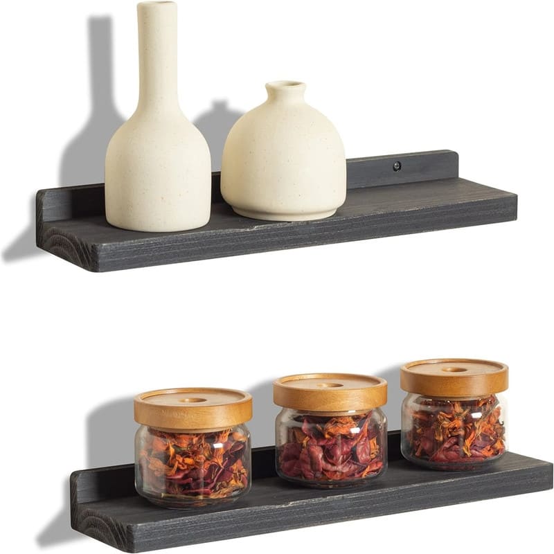 Floating Shelves for Wall Set of 2 Wood 16Inch Wall Shelf - 4"D x 16"W x 1.5"H - Black
