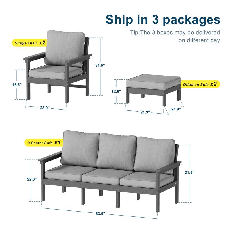 All-weather HIPS Outdoor Sofa Set with Detachable Cushions (Set of 5)