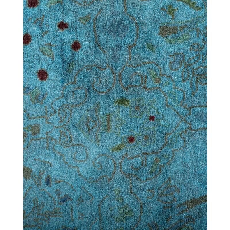 Overton Hand Knotted Wool Vintage Inspired Modern Contemporary Overdyed Blue Runner Rug - 2' 6" x 18' 1"