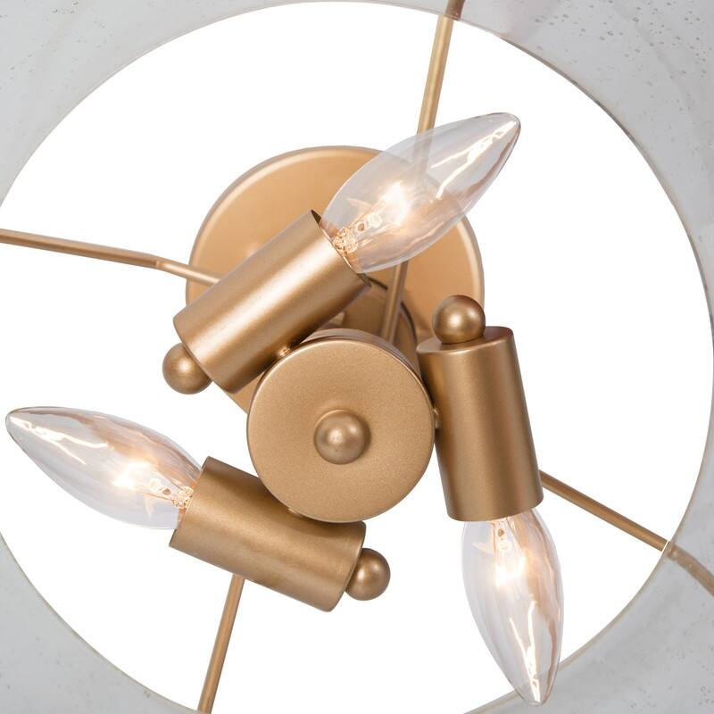 Susa Glam Modern 3-light Semi Flush Mount Gold Drum Ceiling Light Hollow Glass Shade - W13"xH11.5"