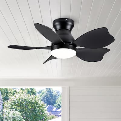 30 Inch Modern Floral Art Matte Black Indoor LED Flush Mount Ceiling Fan - 30 Inches