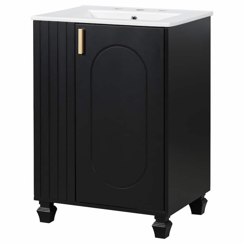 24" Bathroom Vanity with Sink, Bathroom Cabinet with Door Shelf, Side Open Storage, Solid Wood Frame