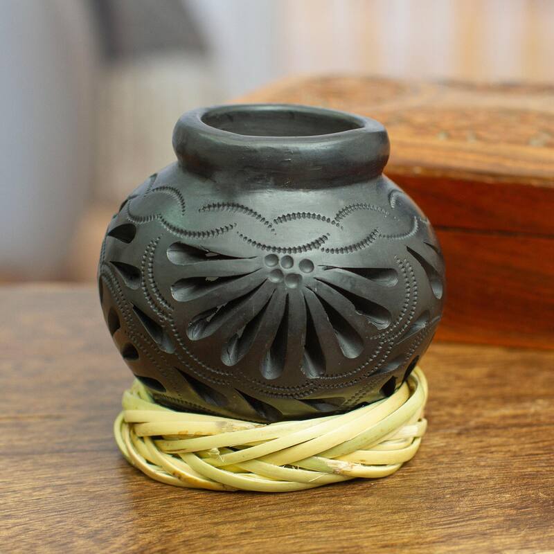 Novica Handmade Splendid Black Barro Negro Decorative Mini Vase