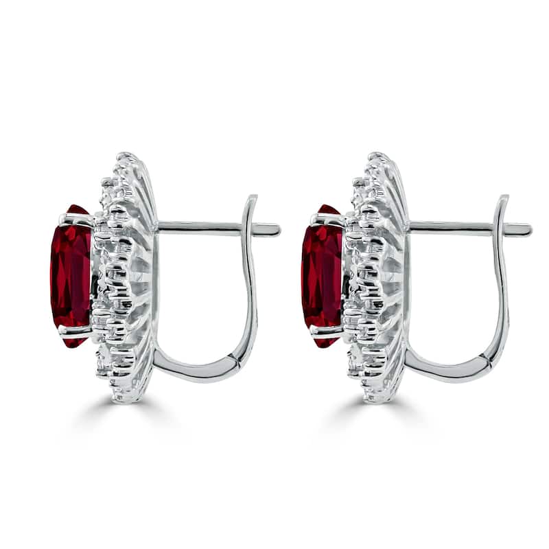 Auriya 5 3/4ct Fancy Oval-cut Red Ruby Halo Diamond Earrings 1 1/10cttw 18K Gold