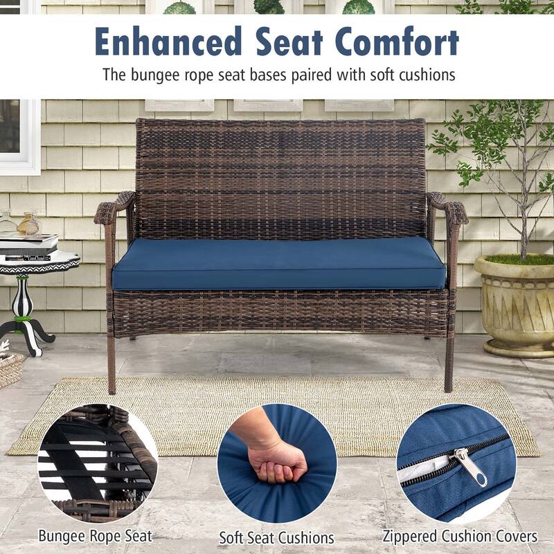 Gymax Set of 4 Wicker Rocking Set w/ Loveseat & Coffee Table