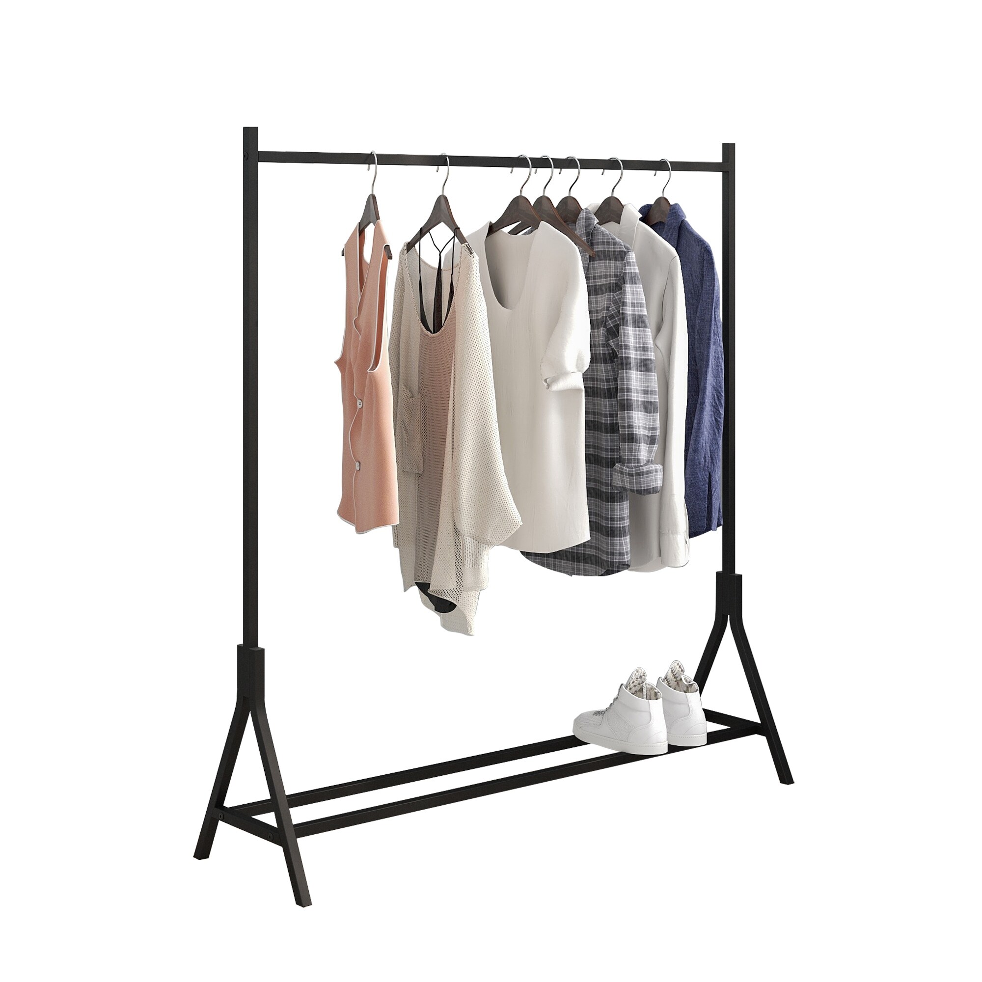 Garment Rack Freestanding Hanger Multi-Functional Single Pole Bedroom Clothing  Rack Bedroom with Rod and Lower Storage Shelf Clothes Rack for Indoor  Bedroom 