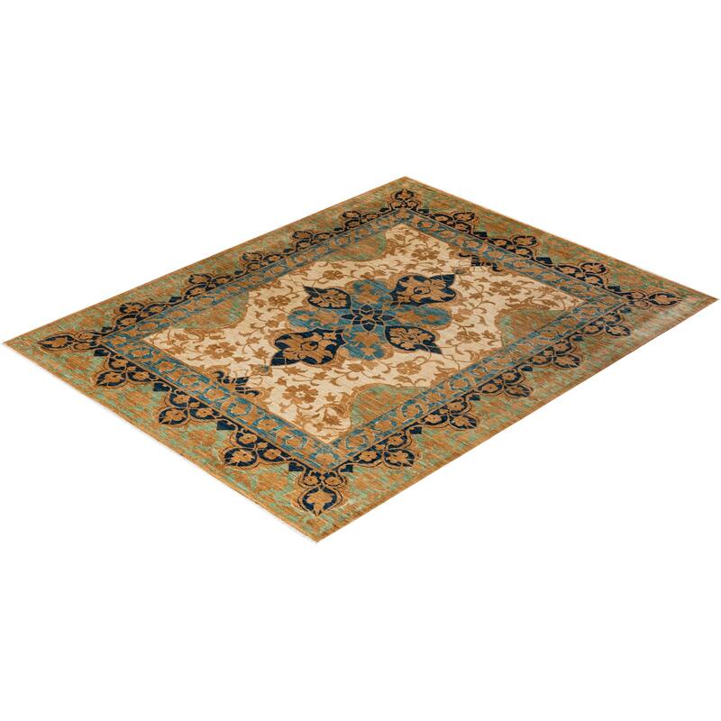 Overton Hand Knotted Wool Vintage Inspired Modern Contemporary Eclectic Ivory Area Rug - 8' 3" x 10' 6"