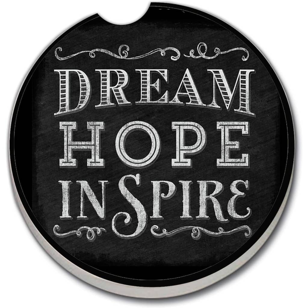 Counterart Absorbent Stoneware Car Coaster, Dream Hope Inspire, Set of 2 - 2.5
