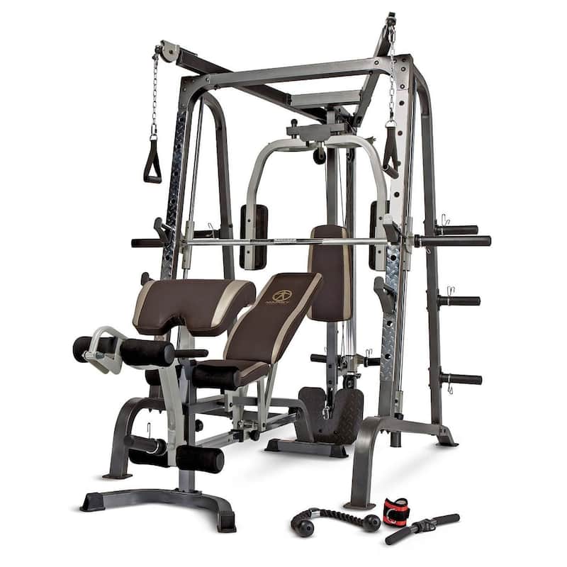 Marcy Deluxe Diamond Elite Smith Cage Home Workout Total Body Gym Machine System - Black
