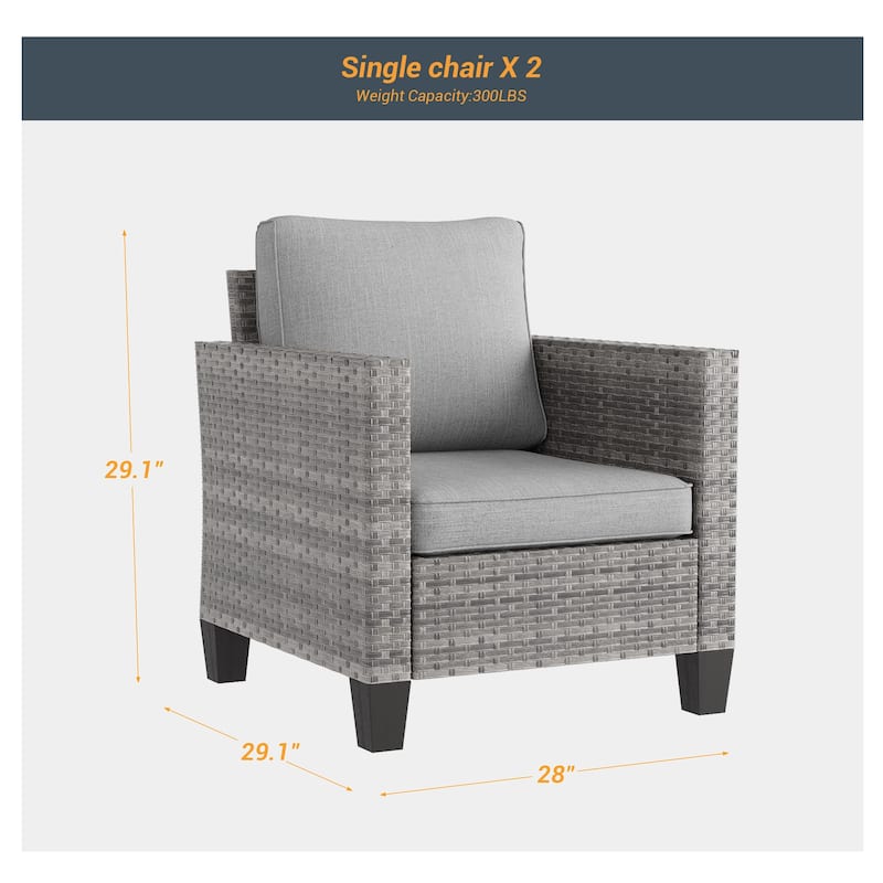 BONOSUKI 2Pcs Patio Single Sofa Set Grey Rattan Outdoor Furniture Set