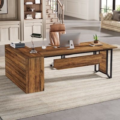 78" L-Shaped Executive Desk, Large Office Desk with Double-Door Storage Cabinet