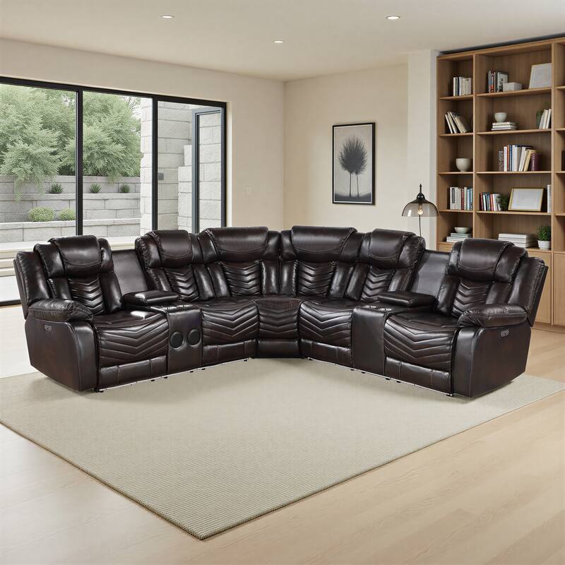 Cove Faux Leather 3-Piece Power Reclining Sectional Sofa with Consoles