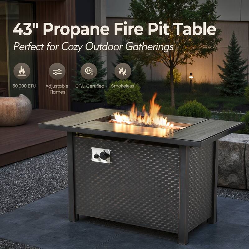 HOOOWOOO 6-piece Patio Furniture Wicker Conversation Set with Fire Pit Table