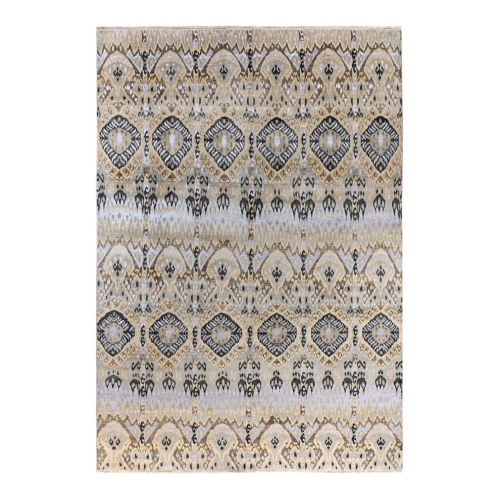 Ikat One-of-a-Kind Hand-Knotted Area Rug, Ivory - 8' 10" x 12' 5"