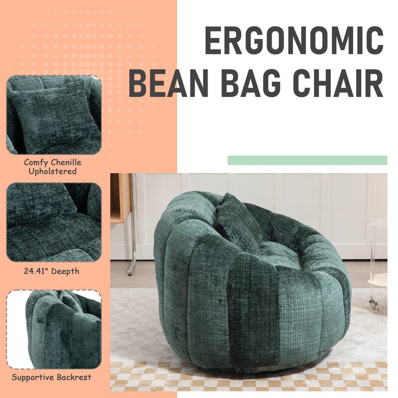 HOMEFUN Chenille Upholstered Durable Comfort Lounger High Back Bean Bag Loveseat Sofa