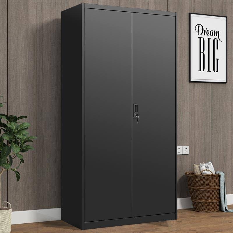 Anmytek Black Lockable Storage Cabinet with Hanging Rod and Adjustable Shelves Secure Wardrobe for Bedroom and Living Room
