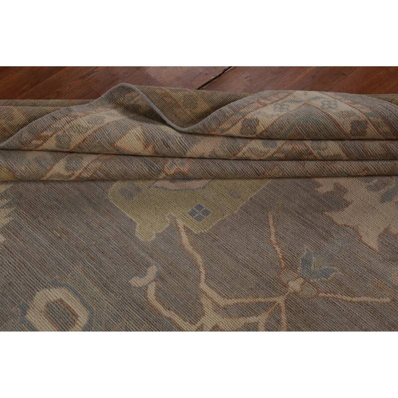 Hand Knotted Oriental 100% Wool Carpet Transitional All-Over Greys & Charcoal Oushak Area Rug - 12' 0'' X 9' 1''