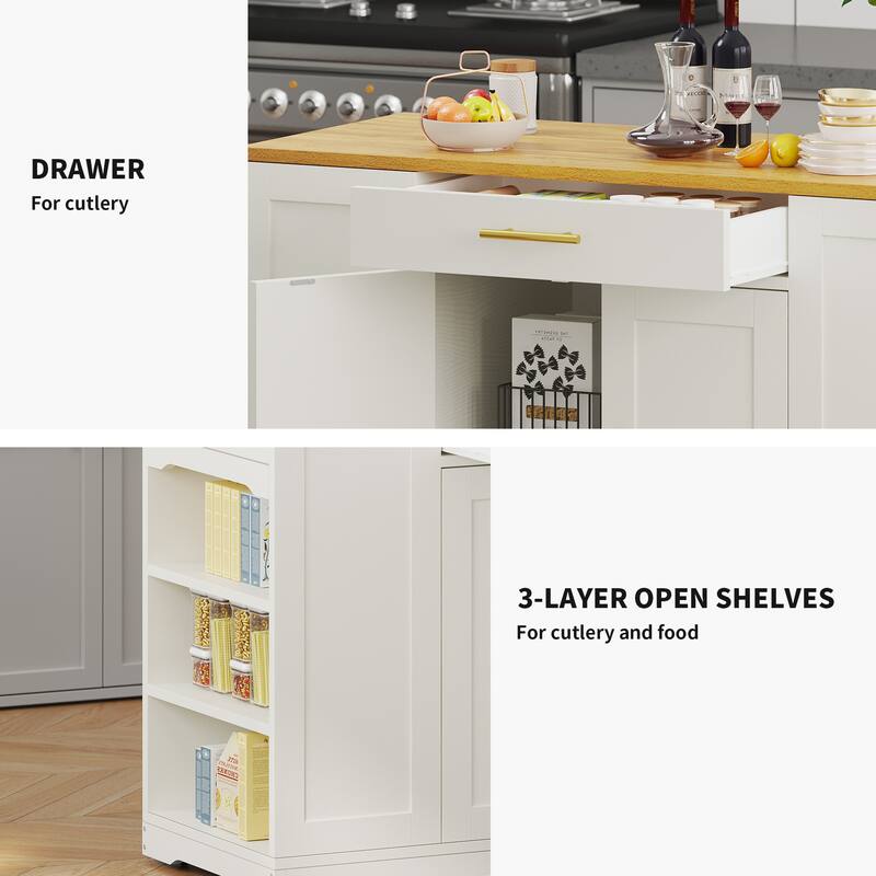 Moasis 53" Large Rolling Kitchen Island Storage Cabinet Portable Mobile Cart