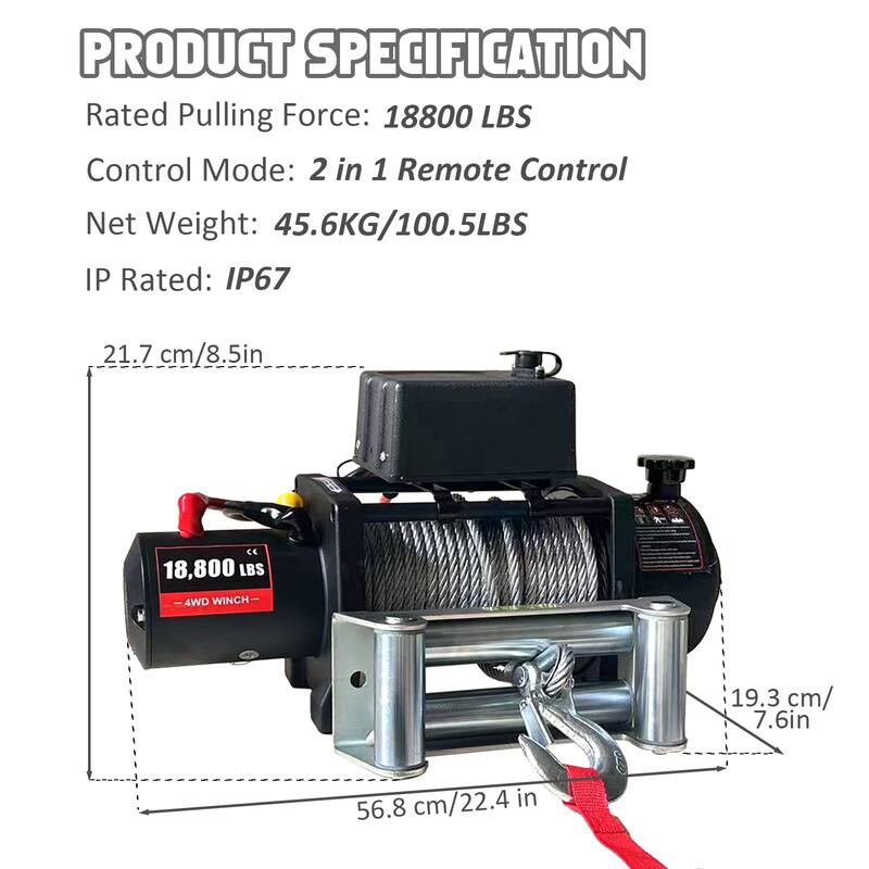 18800lbs Electric Winch with Wireless Handheld Remote