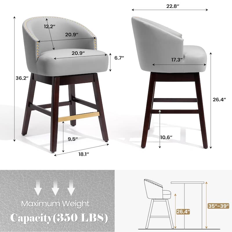 Bar Stools PU Leather / Linen Fabric Upholstered Wood Swivel Barstool Set of 2 or 4