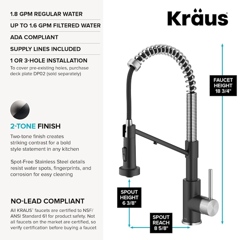 Kraus Bolden 2-Function 1-Handle Commercial Pulldown Kitchen Faucet