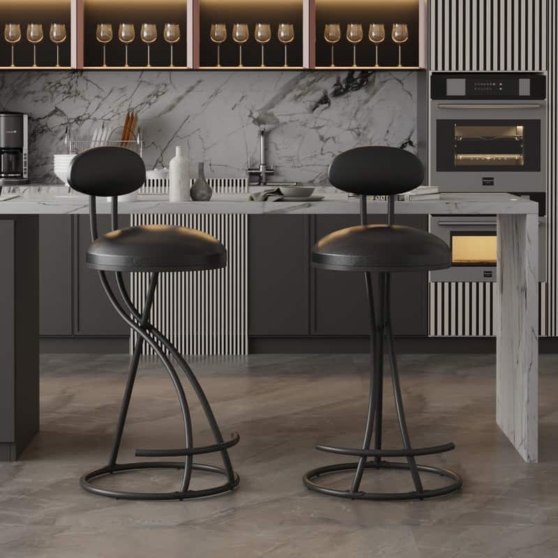 Round Bar Stool Armless Velvet Barstools with Back Set of 2 Upholstered Counter Chair for Dining Room, Kitchen Island