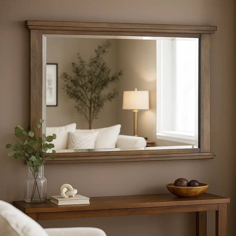 Lan 40 x 47 Dresser Mirror, Tempered Glass, Rectangular, Rustic Taupe