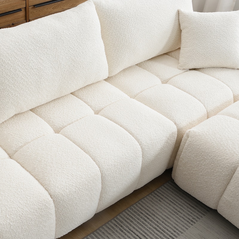 100" L-Shaped Sofa Boucle Fabric Couch with Movable Ottoman
