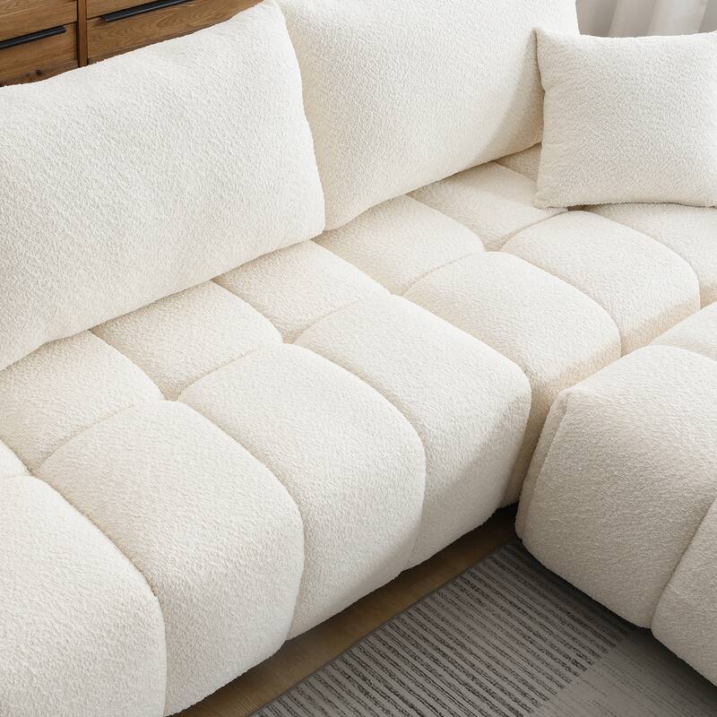 Oversized Modular Sofa, 110" Sectional Sofa with Movable Ottoman, 2 Throw Pillows, 4 Seat Pull-line Design Couch for Living Room