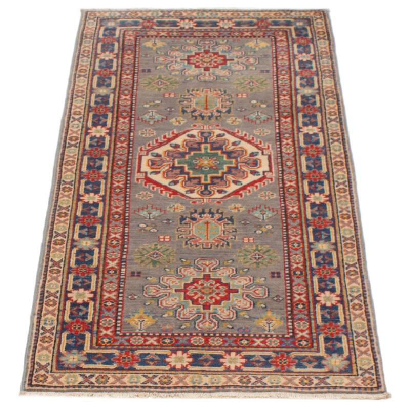 ECARPETGALLERY Hand-knotted Uzbek Ghazni Grey Wool Rug - 2'9 x 6'1