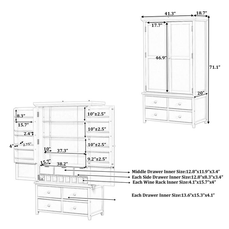 Freestanding Large Kitchen Pantry Wooden Kitchen Storage Cabinet Cupboard with 8 Door Shelves,