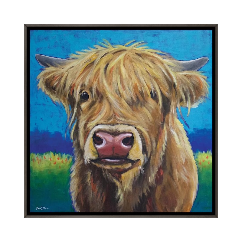 iCanvas "Highland Cow Background" by Hippie Hound Studios Framed - Charcoal - 37x37