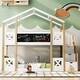 preview thumbnail 4 of 9, Twin over Twin House Shaped Bunk Bed with CPC and White Storage Staircase, Wooden House Bed with Blackboards & Roof - White