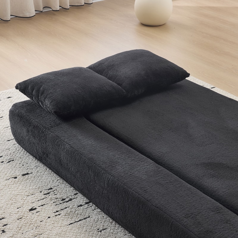 74.81" Faux Fur 3-in-1 3-Seater Floor Sofa, Converts to Bed with Memory Foam