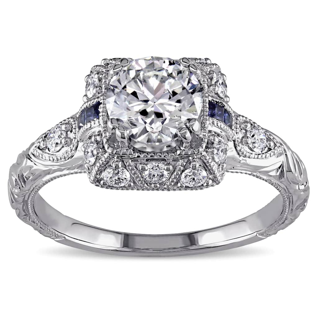 Miadora Signature Collection 14k White Gold Sapphire and 1 1/4ct TDW Diamond Engagement Ring - Blue