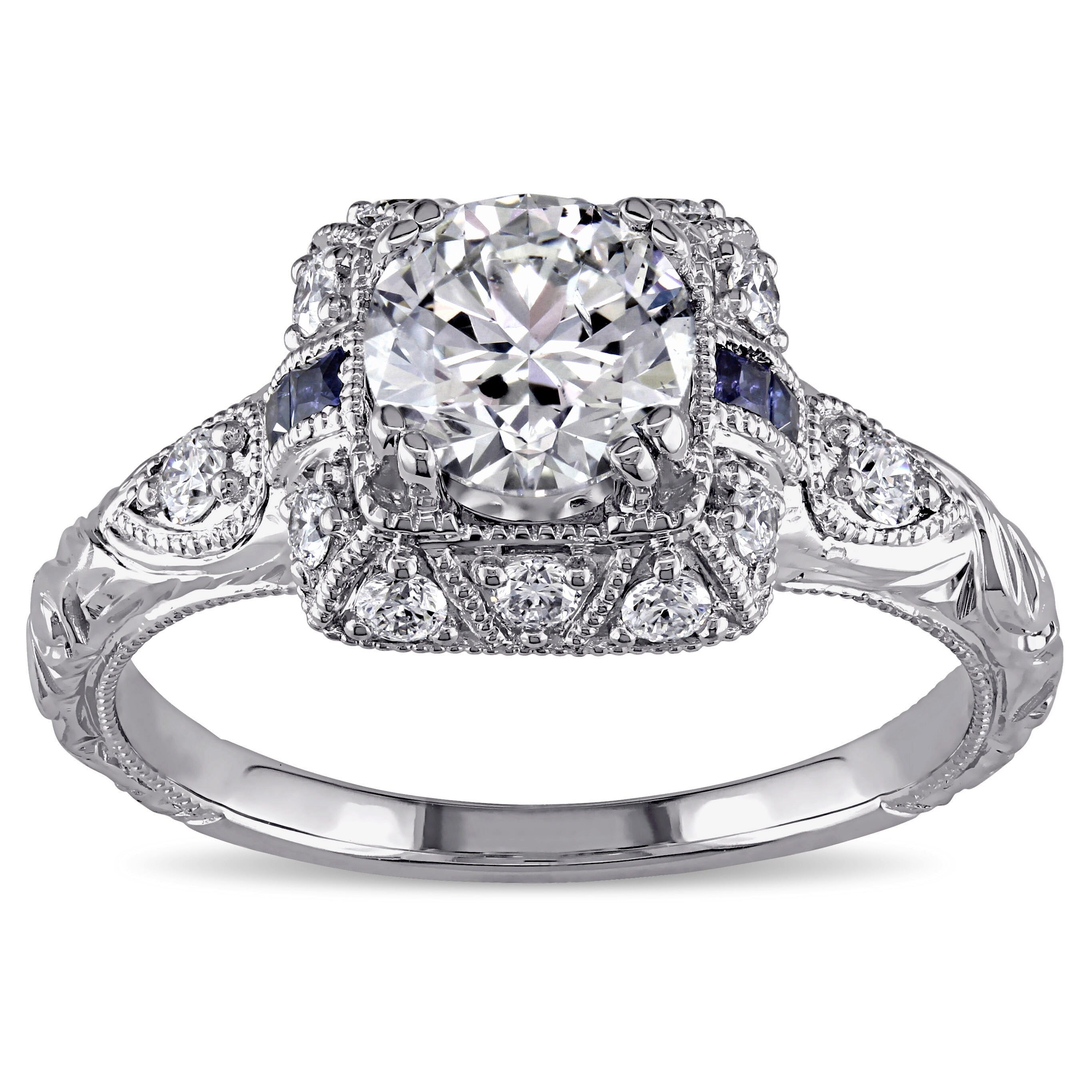 Miadora Signature Collection 14k White Gold Sapphire and 1 1/4ct TDW Diamond Engagement Ring - Blue