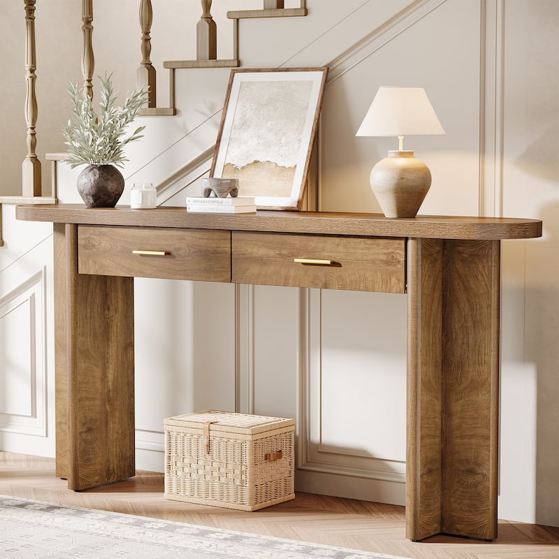 Console Table with Drawers, Entryway Storage Table, Living Room Hallway Entrance Accent Sofa Behind Table