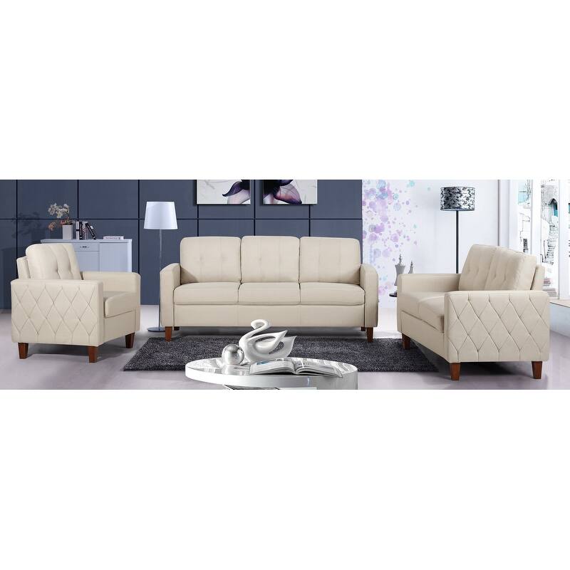 Harrad Tufted Mid-Century 3 Piece Living Room Set - Beige
