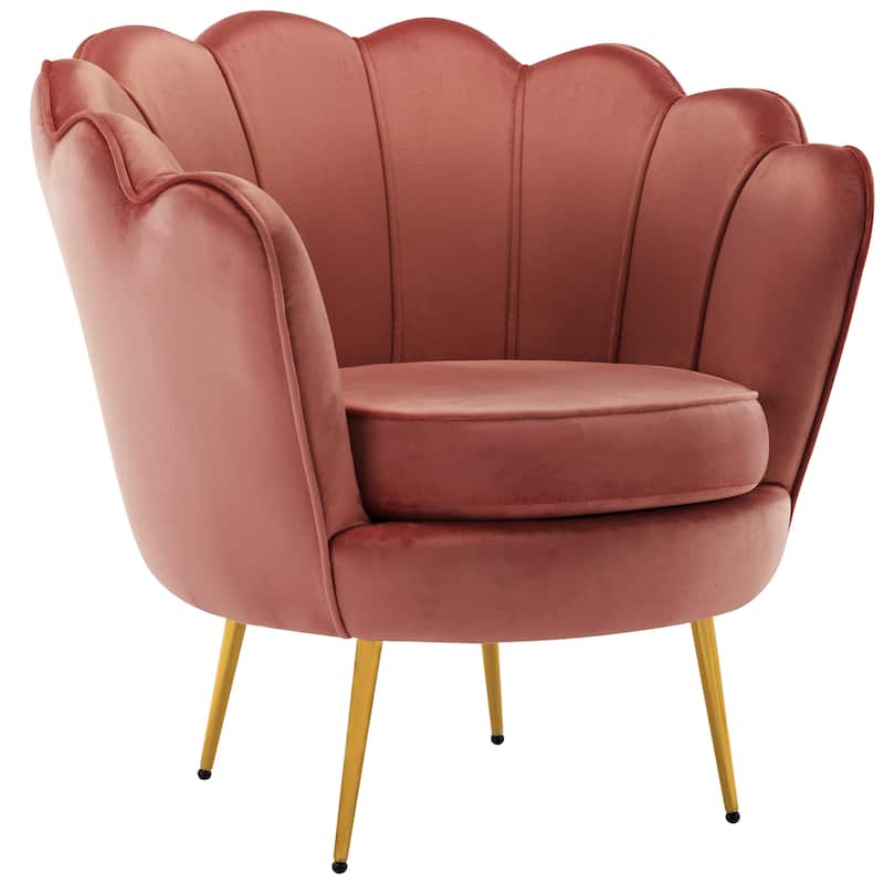 Velvet Lotus Accent Chair Small Comfy Barrel Chair Cozy Round Armchair